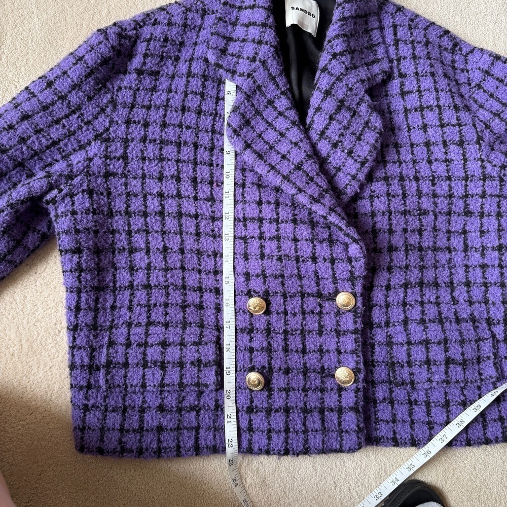 Sandro Purple Simona Cropped Tweed Blazer French 42 - Picture 11 of 11